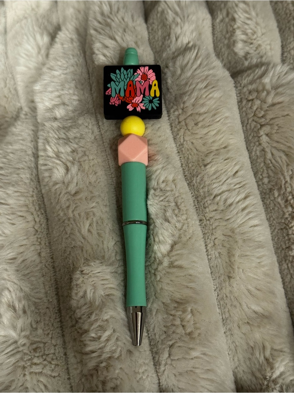 Mama Pink & Teal Beaded Pen